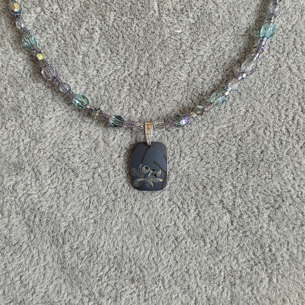 HOLLY YASHI Blooming Lotus Beaded Necklace Blue/Silver